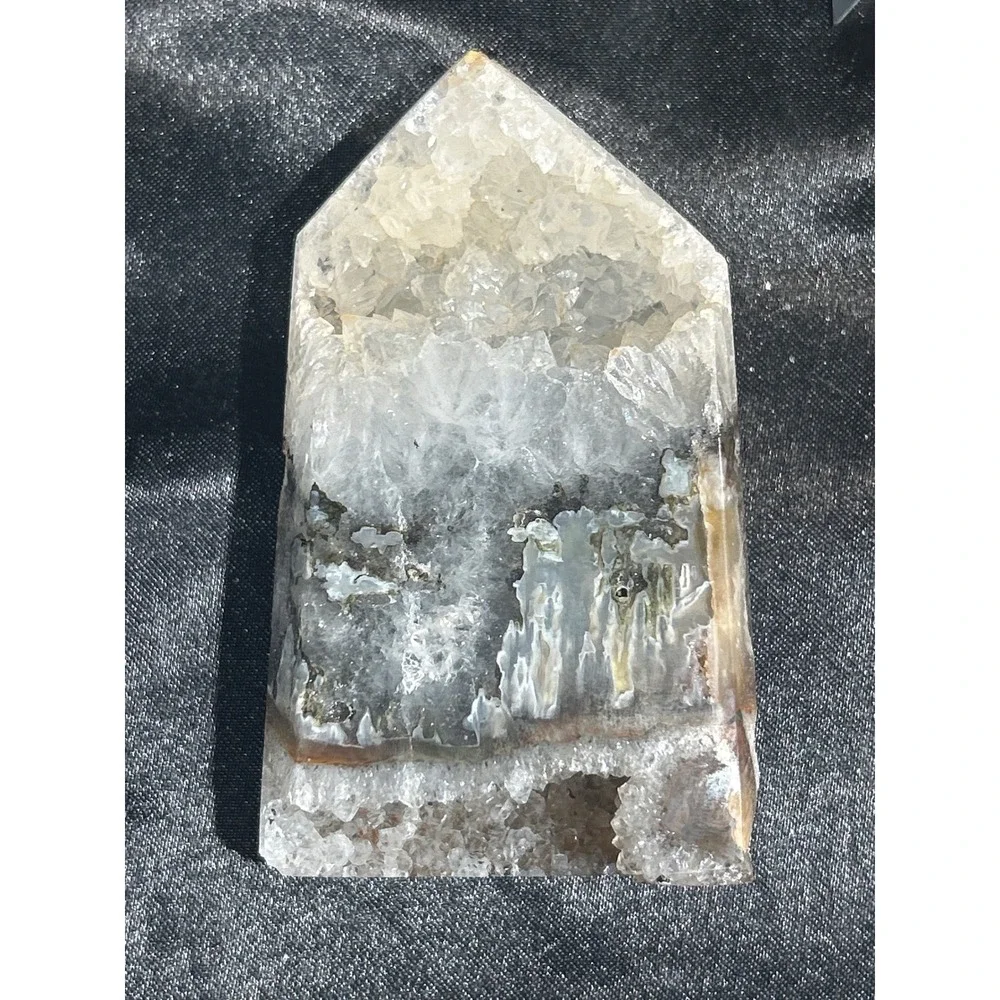 Natural Moss Agate Druzy Quartz Tower Polished Crystal Point #43
